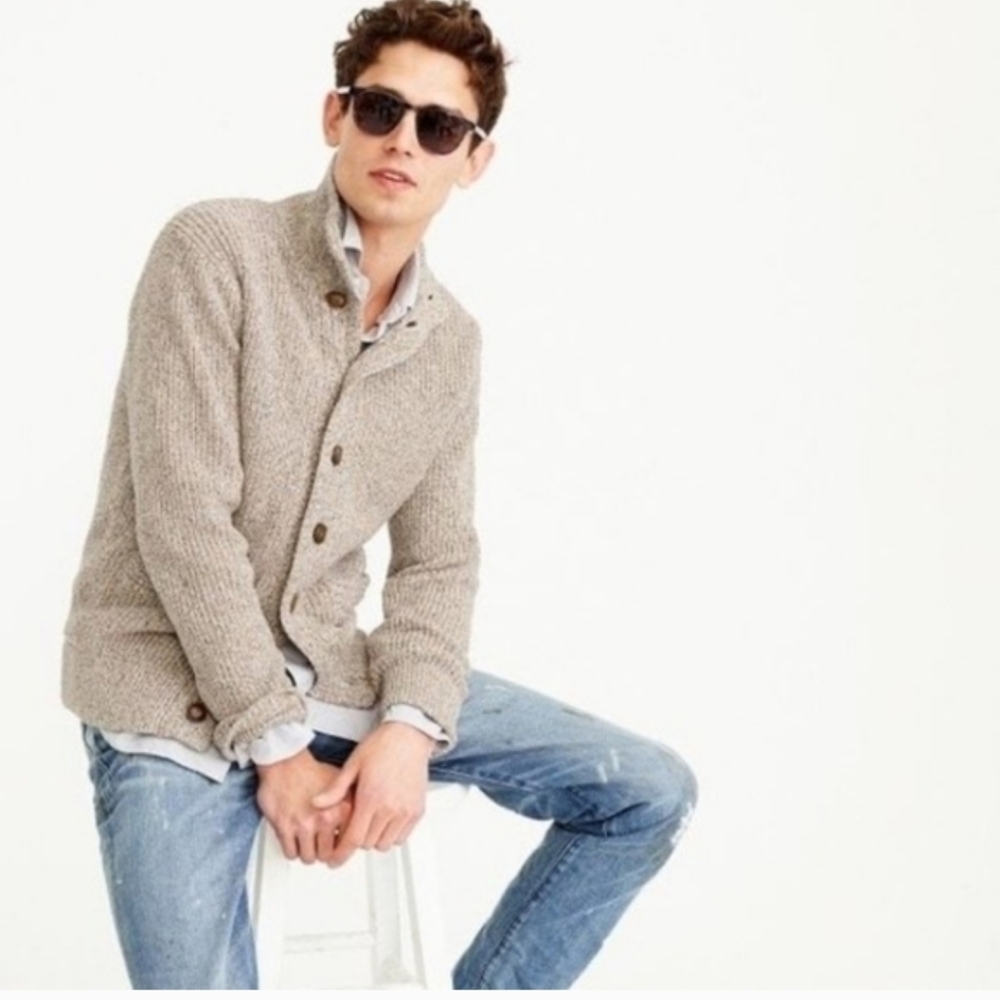 J. Crew Marled Cotton Mockneck Cardigan Sweater